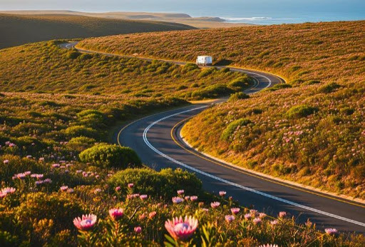 overberg fynbos road with packtown delivery truck